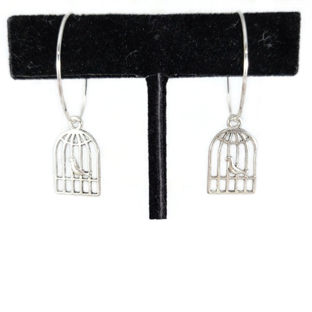 Bird Caged Hoop Earrings